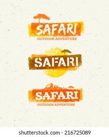 Safari Outdoor Adventure Vector Design Elements. Natural Grunge Concept on Recycled Paper Background