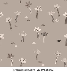 Safari palms nature beige seamless pattern. Dessert botanical illustration for stationery, posters, cards, nursery, apparel, scrapbooking.