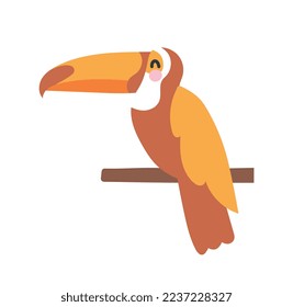 Safari parrot icon. Bird with large beak and bright coloring. Feathered animal, fauna and wild life. Graphic element for printing on fabric. Toy and mascot for kids. Cartoon flat vector illustration
