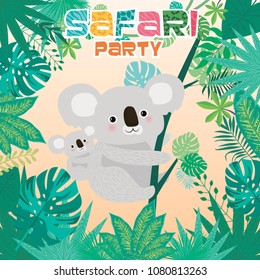 Safari party poster with koala bear. Editable vector illustration