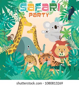 Safari party poster with wild African animal. Editable vector illustration