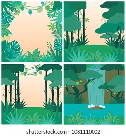 Safari party poster with wild plants and palm leaf. Jungle background. Editable vector illustration