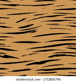 Safari-Muster, Tigerhaut-Fell drucken nahtloser Hintergrund, afrikanische wilde Tier-Tarnung. Bengal-Tigerfellmuster, abstraktes Dschungeldesign mit schwarz-braunen Streifen, Dekorhintergrund