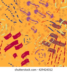 Safari seamless pattern. Hand painted orange brush strokes . Abstract repeating vector. Texture for scrapbooking, wrapping paper, web, textile, wallpapers, surface design, fashion, skins smartphones