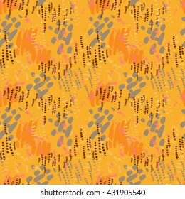 Safari seamless pattern. Hand painted orange brush strokes . Abstract repeating vector. Texture for scrapbooking, wrapping paper, web, textile, wallpapers, surface design, fashion, skins smartphones
