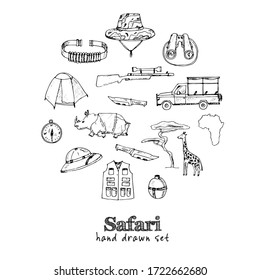 Safari set isolated hand drawn doodles Vector set