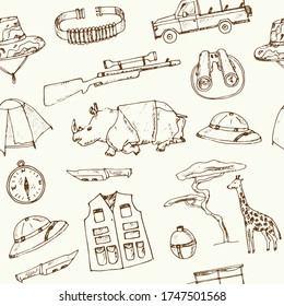 Safari set isolated hand drawn doodles Vector pattern