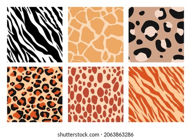 Safari Set of Vector illustrations with images of animals. Seamless abstract pattern - leopard, tiger, giraffe, zebra