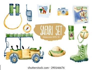 Safari Set. Vector Watercolor Illustration.