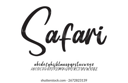 Safari Signature Font Uppercase Lowercase And Number. Script Font Calligraphy Logotype  elegant Font Type Font lettering handwritten. vector illustration  

