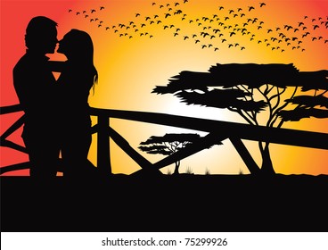 safari sunset lovers vector