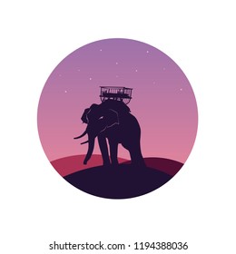 Safari theme Elephants Full moon and night sky.
