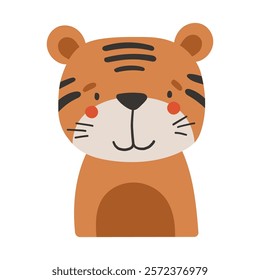 Safari tiger animal isolated, tropical animal, kids illustration, cartoon vector