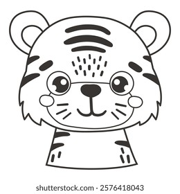Safari tiger animal isolated, tropical animal, kids illustration, cartoon vector