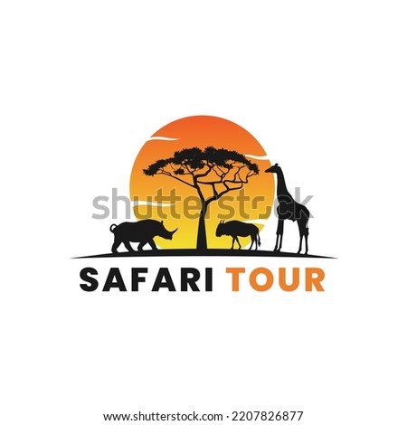 Safari Tour Logo Vector or Simple Safari Travel Logo Vector. Safari traveling. African wild animals silhouettes icon style design. Wildlife safari or travel africa logo design vector.
