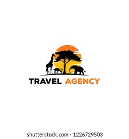 Safari Traveling. African Wild Animals Silhouettes Icon Style Design