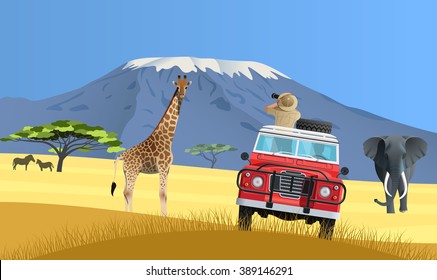 Safari truck in African savannah