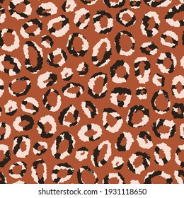 Safari vector circles abstract animal skin seamless repeat pattern with brown background.