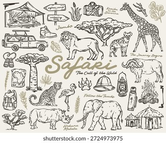 Safari Whimsical Set - vector hand drawn illustrations
