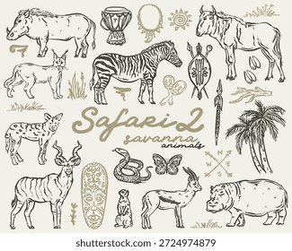Safari Whimsical Set - vector hand drawn illustrations	
