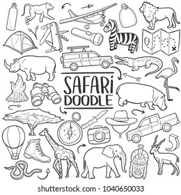 Safari Wild Animals Traditional Doodle Icons Sketch Hand Made Design Vector 