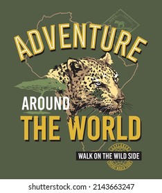Safari wild print, safari adventure vector print, leopard wild cat