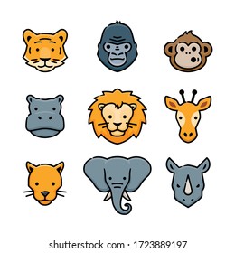 Safari Zoo Animals Vector Icon Set