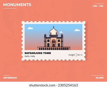 Safdarjung Tomb Monument Postage stamp ticket design with information-vector illustration design