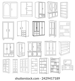 Safe Almirah Vector Illustration, shelves with books, bookshelf background, Showcase Outline Illustrations and Vectors