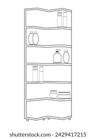 Safe Almirah Vector Illustration, shelves with books, bookshelf background, Showcase Outline Illustrations and Vectors