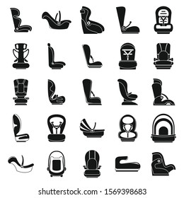 Safe baby car seat icons set. Simple set of safe baby car seat vector icons for web design on white background
