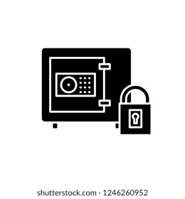 Safe bank black icon, vector sign on isolated background. Safe bank concept symbol, illustration 