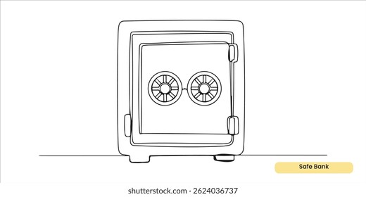 Safe Bank Box icon continuous single line art drawing sketch on white background	