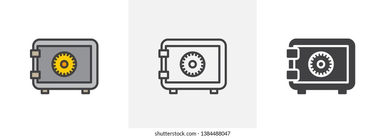 Safe, bank icon. Line, glyph and filled outline colorful version, Strong box lock outline and filled vector sign. Symbol, logo illustration. Different style icons set. Vector graphics