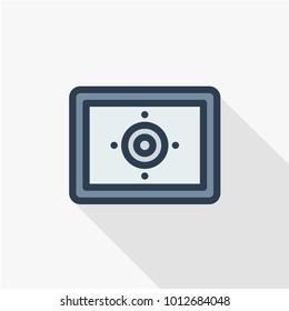 safe, banking money security, cash thin line flat color icon. Linear vector illustration. Pictogram isolated on white background. Colorful long shadow design.