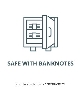 Safe with banknotes vector line icon, linear concept, outline sign, symbol