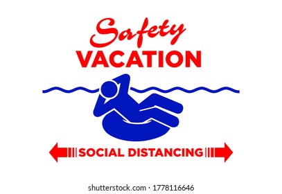 Safe beach holidays by the sea. Social distance of rest places, safe distance on the beach. Illustration, vector on transparent background