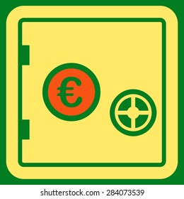 Safe from BiColor Euro Banking Icon Set. Vector style: flat bicolor, orange and yellow symbol, rounded angles, green background.