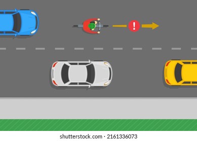 Safe bicycle riding and traffic regulation rules. Do not ride on the left of a motor vehicle, except overtaking. Flat vector illustration template.