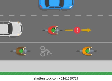 Normas de seguridad para la equitación y la regulación del tráfico. Si hay un carril bici en una parte de la carretera, no te des el paseo por la carretera. Plantilla de ilustración vectorial plana.