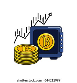 safe with bitcoin currency and arrow up