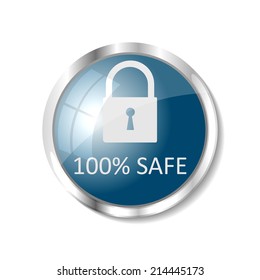 Safe blue  button or icon vector illustration