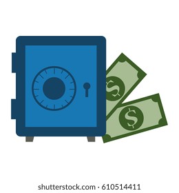 safe box with bills dollars money icon
