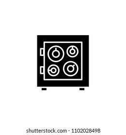 Safe box black icon concept. Safe box flat  vector symbol, sign, illustration.