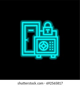 Safe box blue glowing neon ui ux icon. Glowing sign logo vector