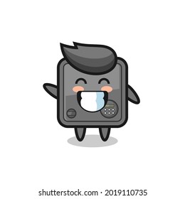 safe box cartoon character doing wave hand gesture , cute style design for t shirt, sticker, logo element