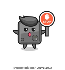 safe box character illustration holding a stop sign , cute style design for t shirt, sticker, logo element
