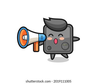 safe box character illustration holding a megaphone , cute style design for t shirt, sticker, logo element