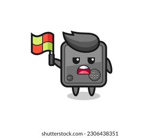 safe box character as line judge putting the flag up , cute style design for t shirt, sticker, logo element