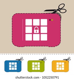 Safe Box With Code Lock Field - Colorful Vector Sticker Illustration With Scissor And Cut Line - Isolated On White Background